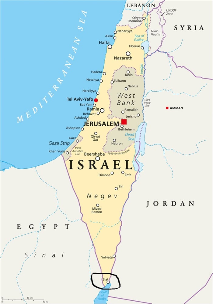 Eilat na mapě Izraele